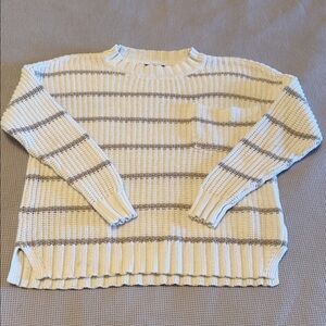 American Eagle Outfitters Cream and Tan Striped Crewneck Sweater